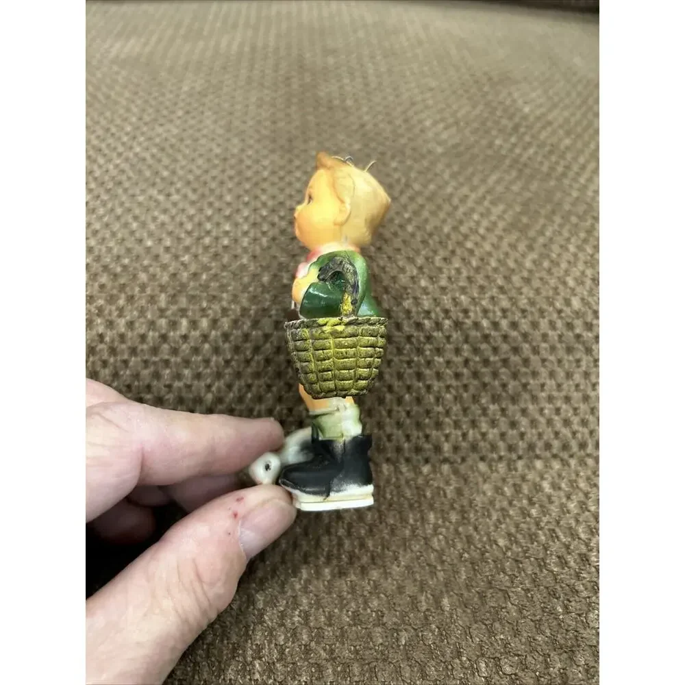 Vintage‎ Plastic Christmas Tree Ornament Singing Boy With Duck Carrying Basket